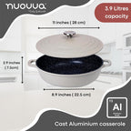 Grey Aluminium Shallow Casserole Pan with Lid - 28cm - 3.9L, by Nuovva