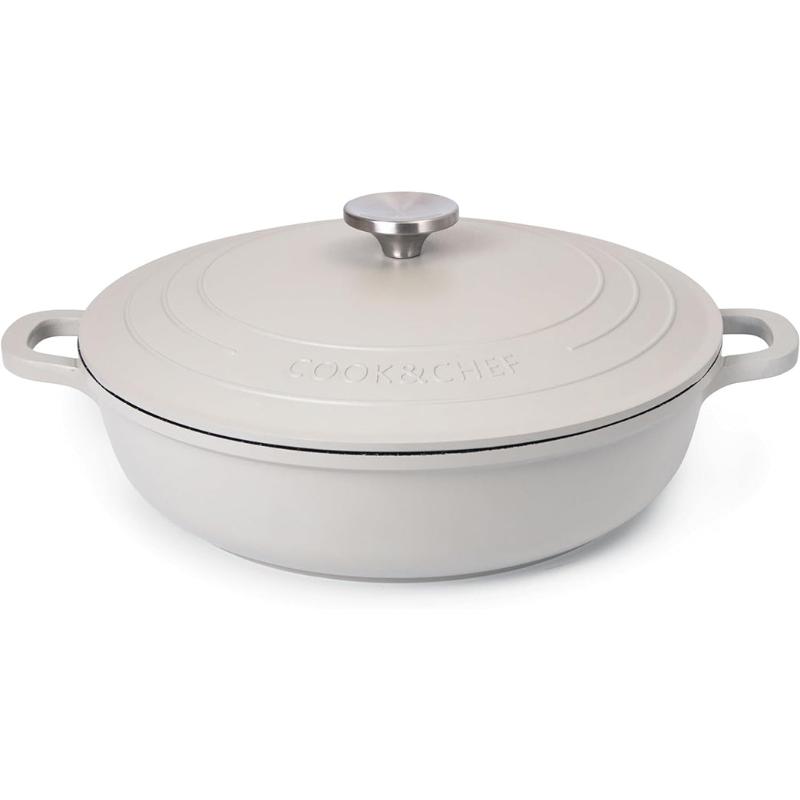 Grey Aluminium Shallow Casserole Pan with Lid - 28cm - 3.9L, by Nuovva