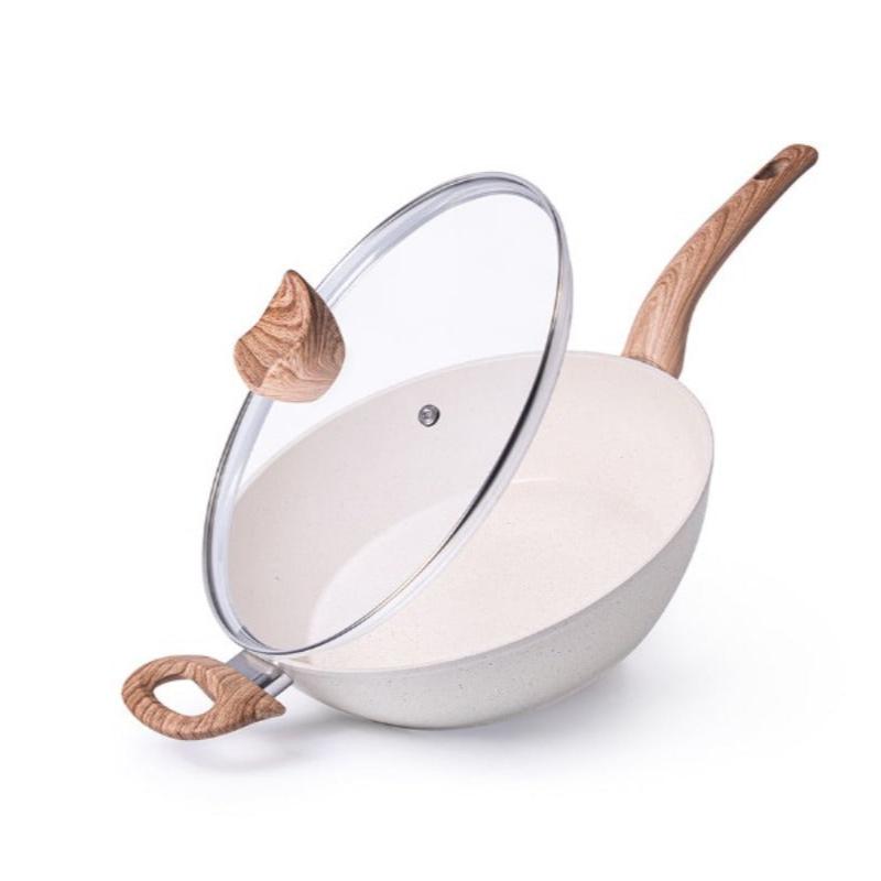 Cream Induction Non-Stick Sauté Pan With Lid - 28cm by Nuovva