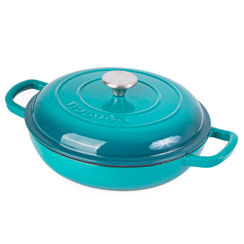 Shallow Cast Iron Dutch Oven Casserole Pot - 2.2L - 26cm, (Multiple Colours) by Nuovva