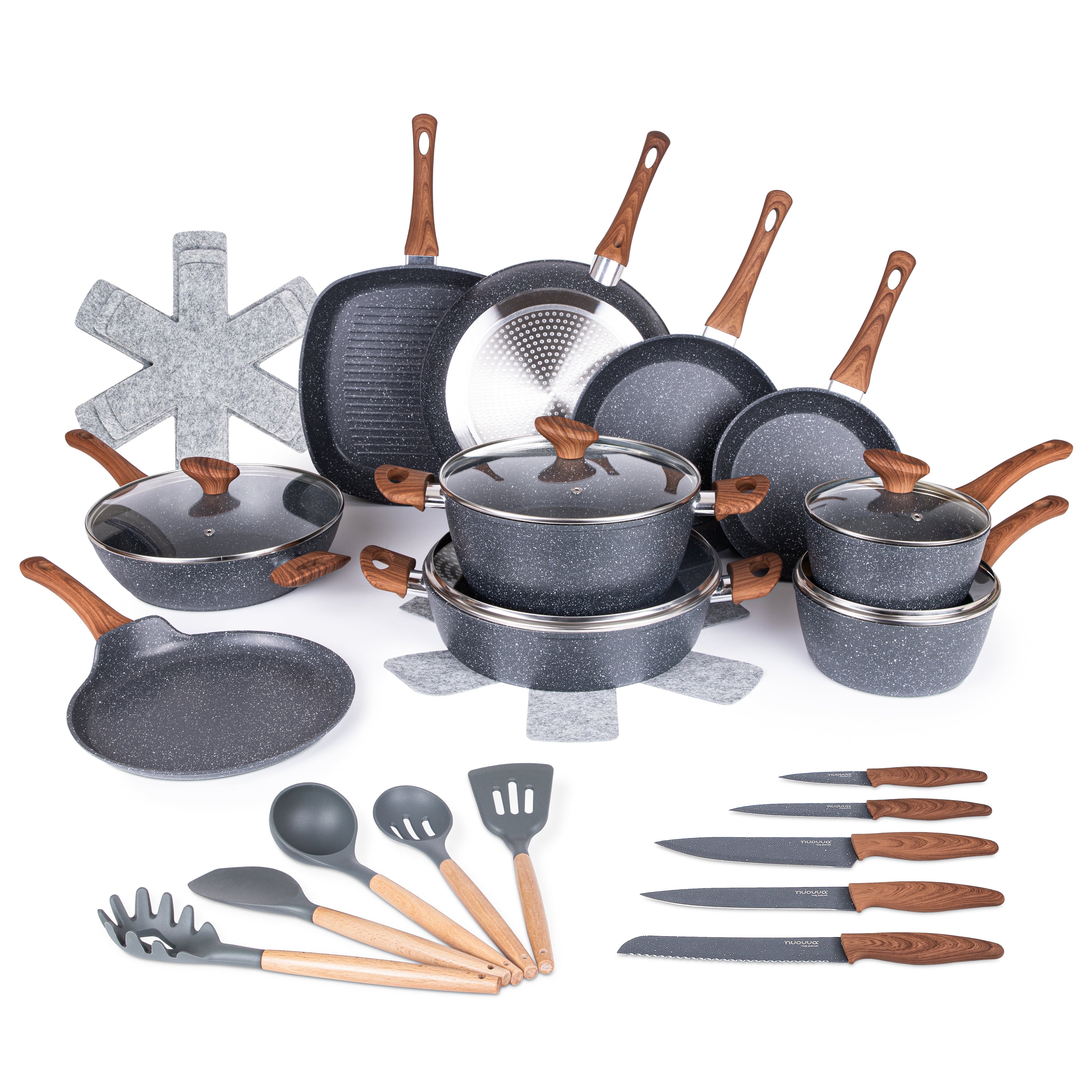 Granite Kitchen Cookware Set of 35, 15, 8, 5pcs with Lids (Multiple Set Sizes)