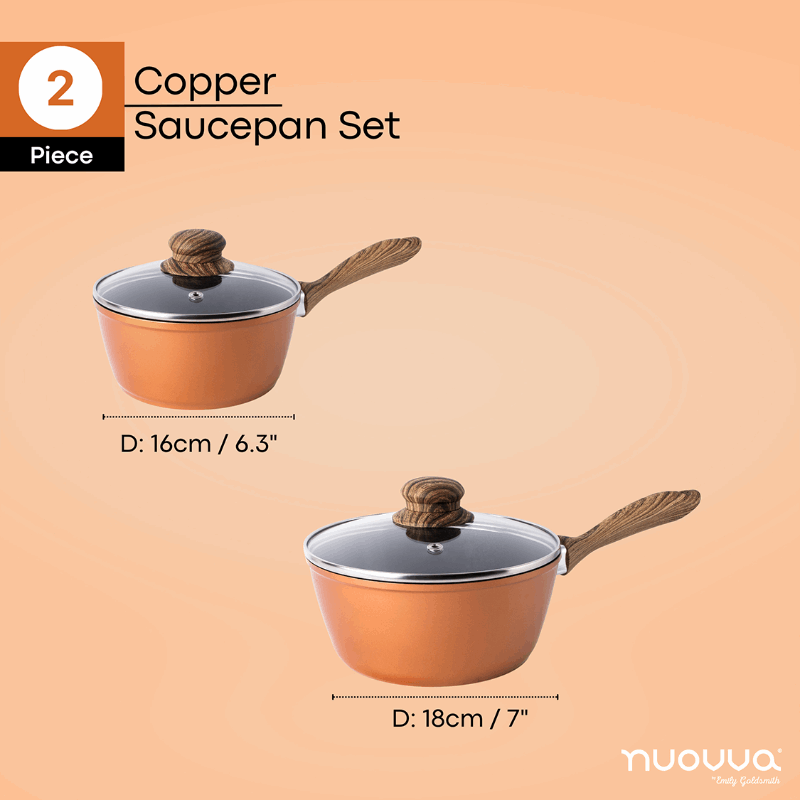 Non-Stick Saucepan with Lid - 2 Pieces, 16cm, 18cm (Multiple Colours) by Nuovva