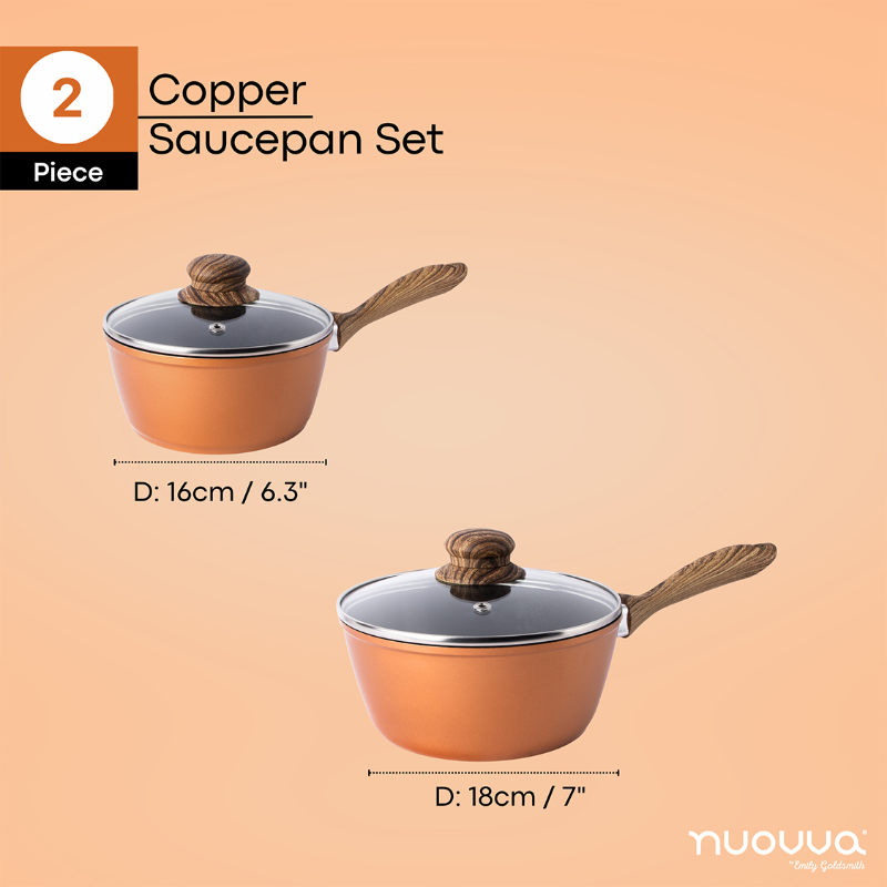 Copper Non-Stick Saucepan with Lid (Multiple Set Sizes), by Nuovva