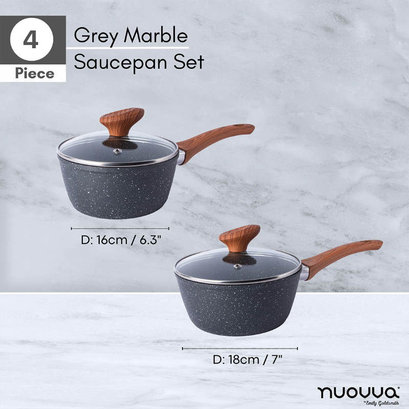 Marble Granite Non-Stick Saucepan Set with Lids (2 pieces / 3 pieces) by Nuovva