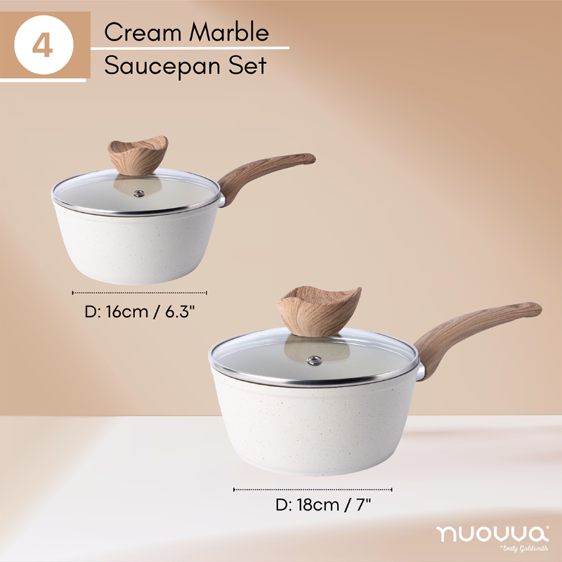 Cream Granite Non-Stick Saucepan Set with Lids (2 pieces / 3 pieces) by Nuovva