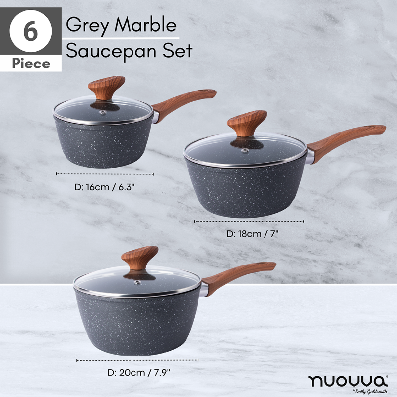 Marble Granite Non-Stick Saucepan Set with Lids (2 pieces / 3 pieces) by Nuovva