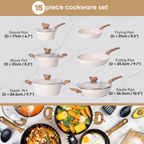 Kitchen Cookware Set of 5, 8, 15 & 35pcs with Lids - Multiple Colours