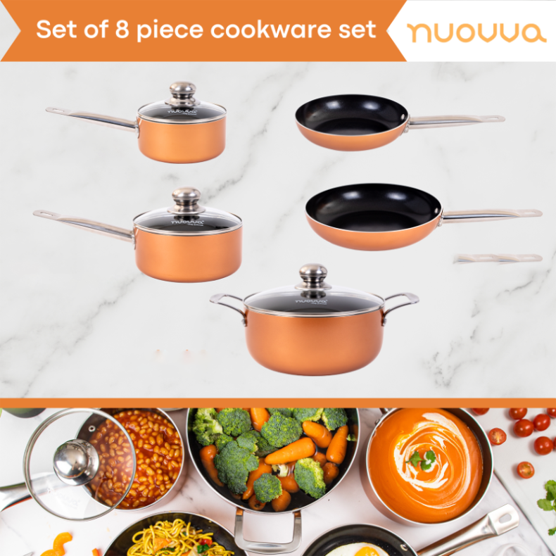 Copper Kitchen Cookware Set of 35, 15, 8, 5pcs with Lids (Multiple Set Sizes)