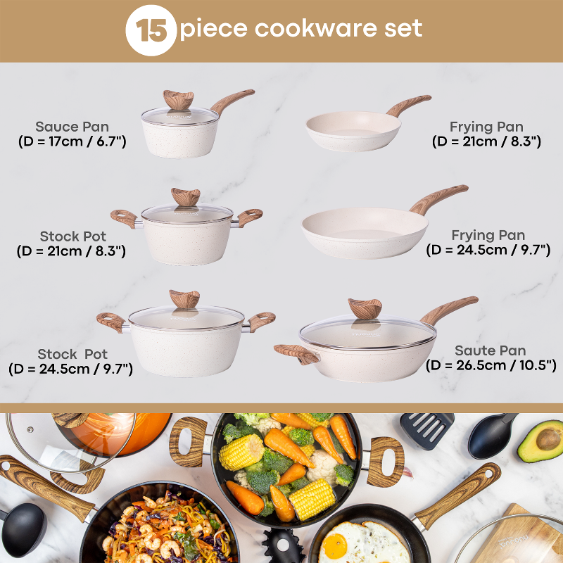 Cream Kitchen Cookware Set of 35, 15, 8, 5pcs with Lids (Multiple Set Sizes)