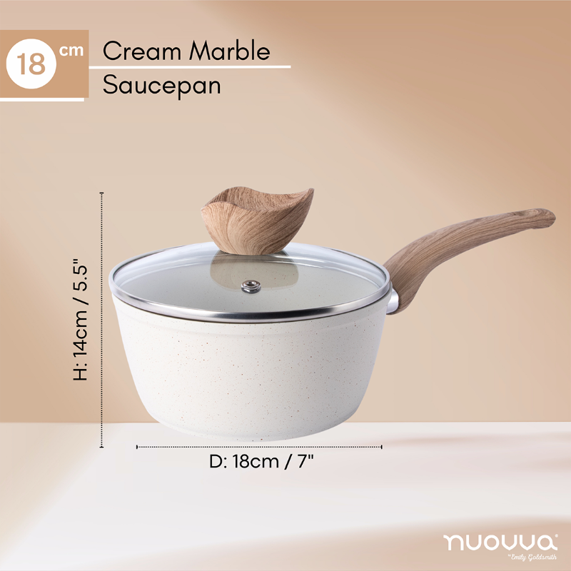 Cream Granite Non-Stick Saucepan with Lid (Multiple Set Sizes), by Nuovva
