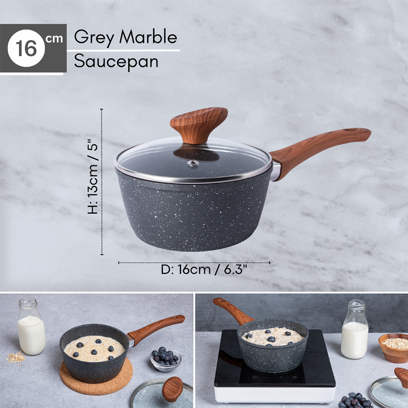 Marble Granite Non-Stick Saucepan with Lid (Multiple Set Sizes) by Nuovva