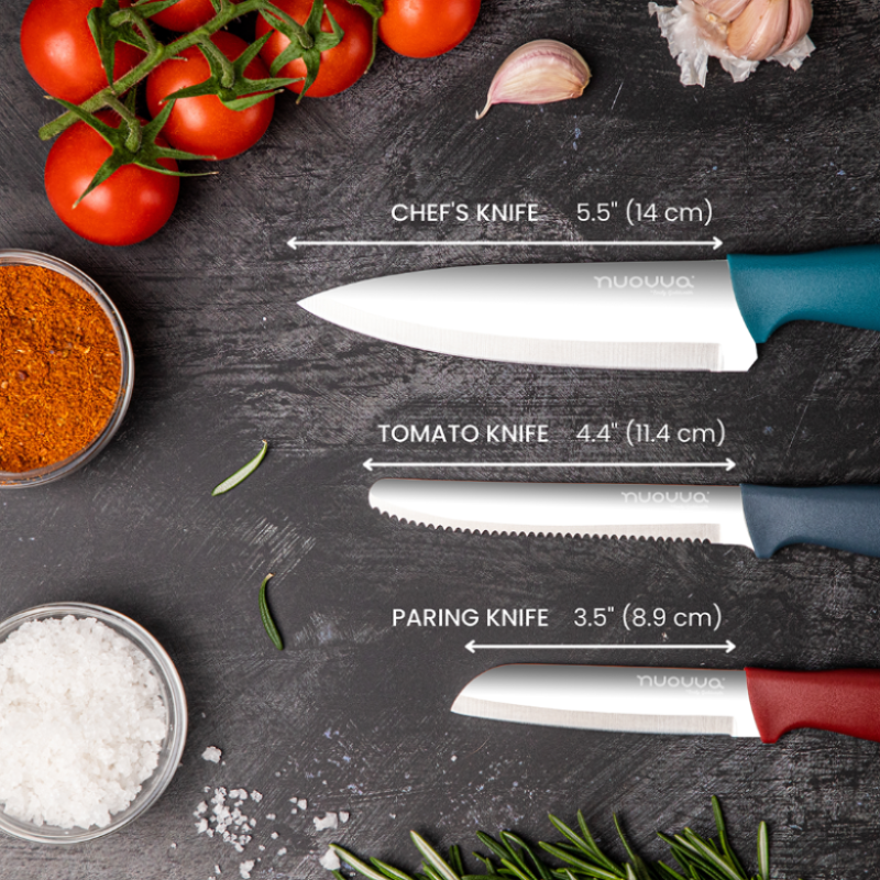 Kitchen Knife Set, Stainless Steel Non-Stick Blades - 3 pieces (Multiple Colours), by Nuovva