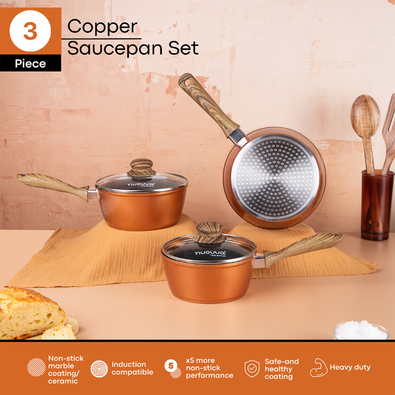 Copper Non-Stick Saucepan with Lid (Multiple Set Sizes), by Nuovva