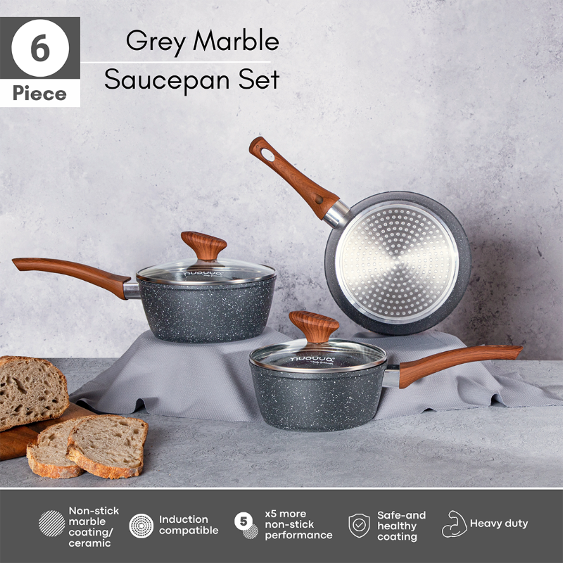 Marble Granite Non-Stick Saucepan Set with Lids (2 pieces / 3 pieces) by Nuovva