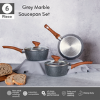 Marble Granite Non-Stick Saucepan with Lid - 3 Pieces (16cm, 18cm, 20cm) by Nuovva