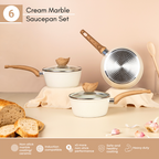 Cream Granite Non-Stick Saucepan Set with Lids - 3pcs (20cm, 18cm, 16cm) by Nuovva