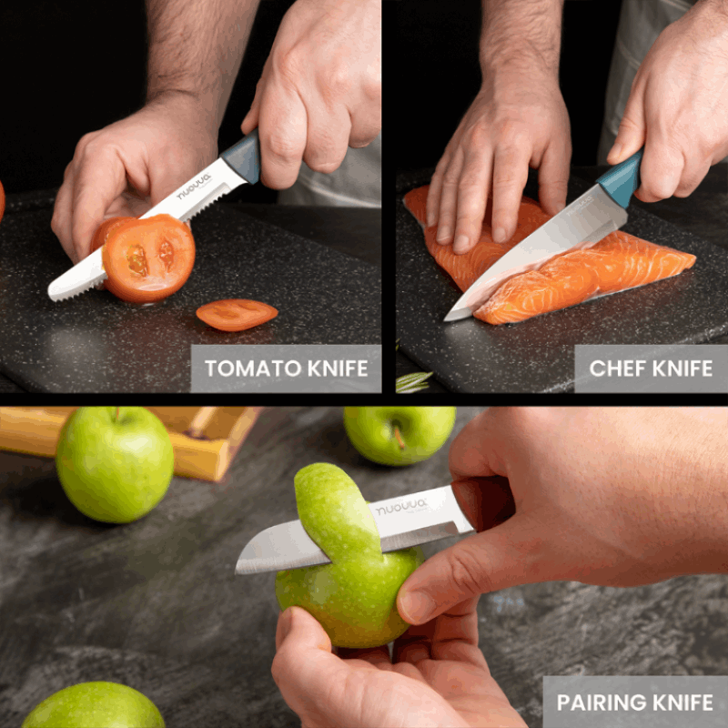 Dull Multicolour Kitchen Knife Set, Stainless Steel Non-Stick Blades - 3 pieces, by Nuovva