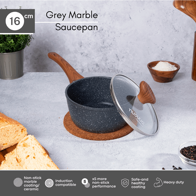 Marble Granite Non-Stick Saucepan with Lid - 16cm, by Nuovva