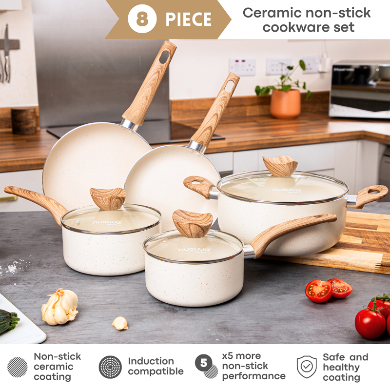 Kitchen Cookware Set of 5, 8, 15 & 35pcs with Lids - Multiple Colours