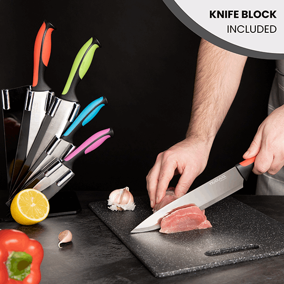 Sharp Kitchen Knife Set With Acrylic Block, 6 piece (Multiple Colours), by Nuovva