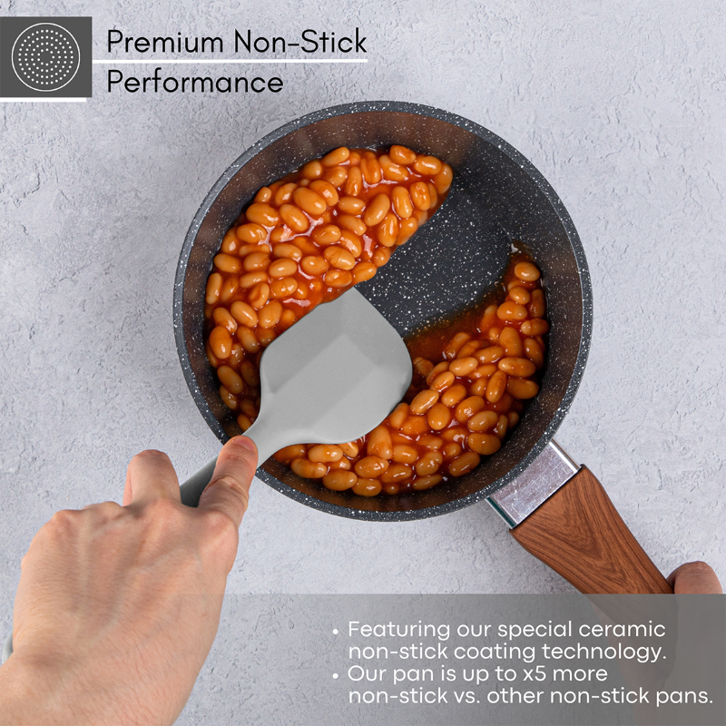 Marble Granite Non-Stick Saucepan with Lid - 3 Pieces (16cm, 18cm, 20cm) by Nuovva