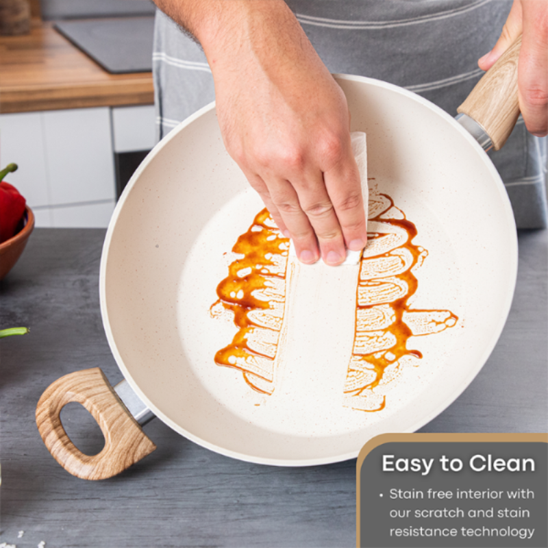 Cream Induction Non-Stick Sauté Pan With Lid - 28cm by Nuovva