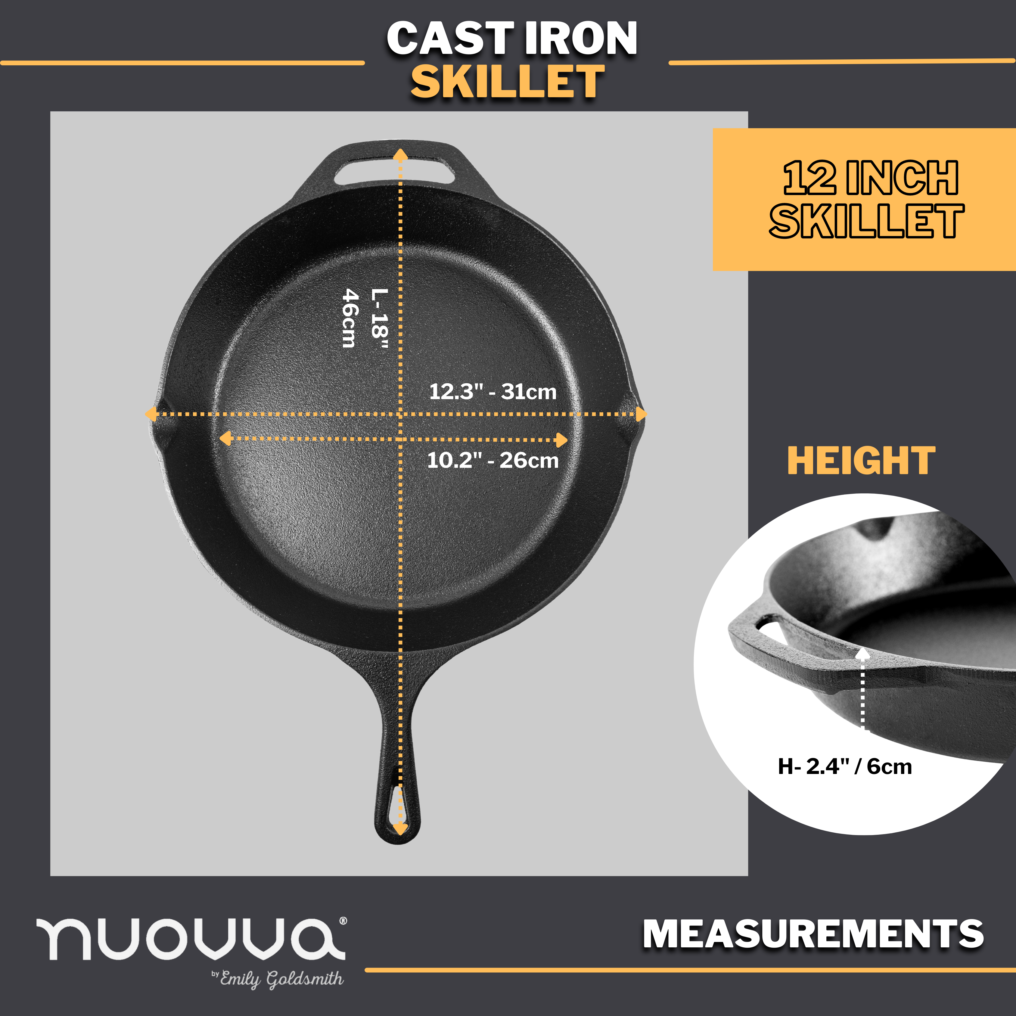 Pre-Seasoned Cast Iron Skillet - 12 inch (30cm)