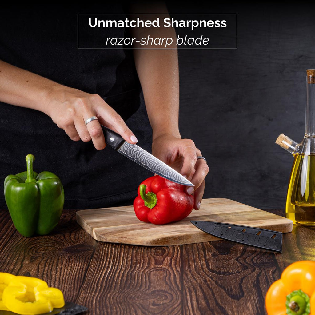 Japanese Steel 67-Layer Damascus Style Utility Knife with Pakkawood Handle, by Nuovva