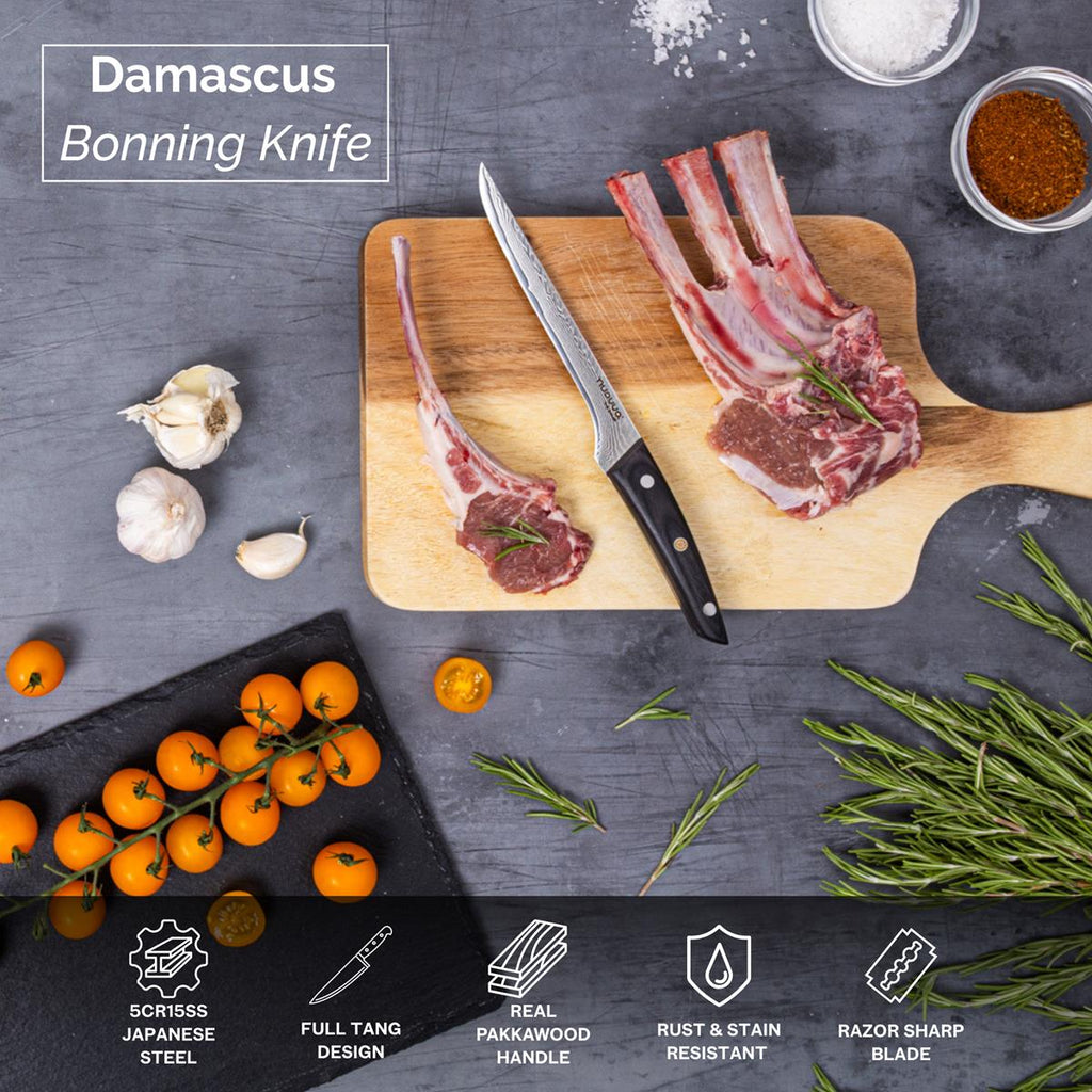 Japanese Steel Damascus Style Kitchen Knives with Pakkawood Handles - Multiple Variants, by Nuovva