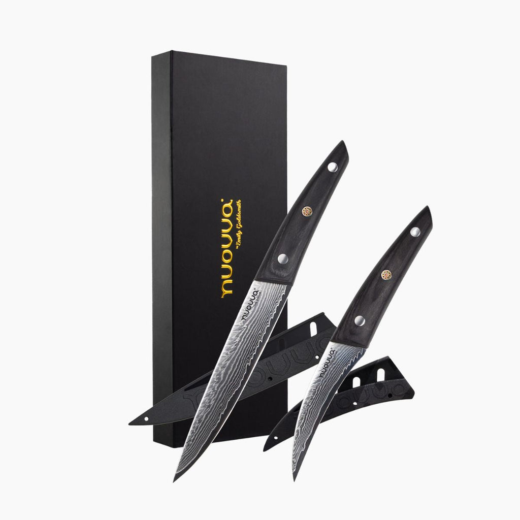 Japanese Steel Damascus Style Kitchen Knife Set, Paring & Utility Knives, by Nuovva