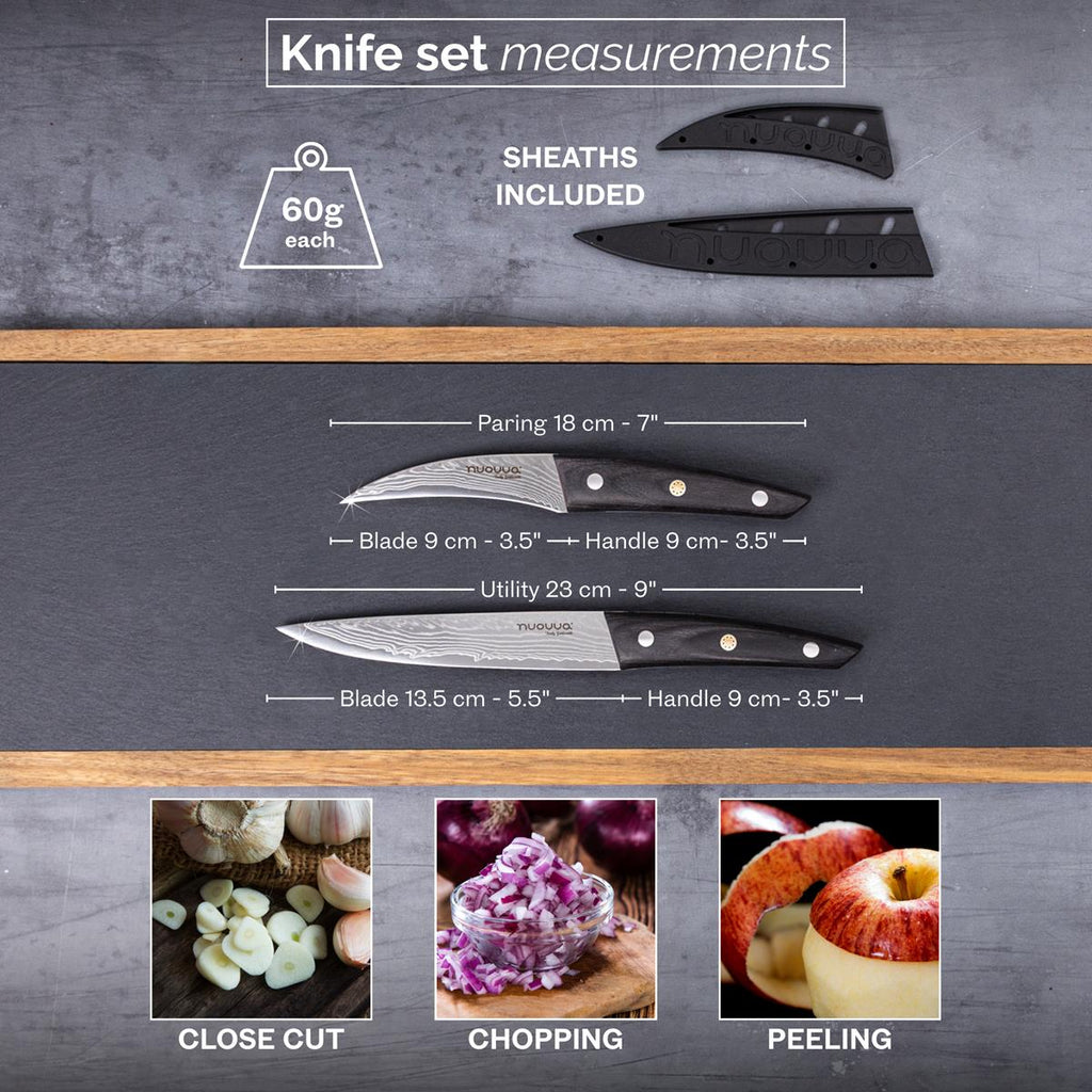 Japanese Steel Damascus Style Kitchen Knife Set, Paring & Utility Knives, by Nuovva