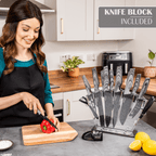 Professional Black Granite Kitchen Knife Set with Acrylic Block - 17 Pieces, by Nuovva
