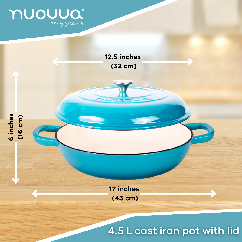 Shallow Cast Iron Dutch Oven Casserole Pot (Multiple Colours & Sizes) by Nuovva