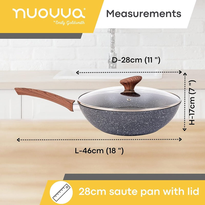 Induction Non-Stick Wok Pan – Deep Stir Fry Pan With Lid - 28cm (Multiple Colours), by Nuovva