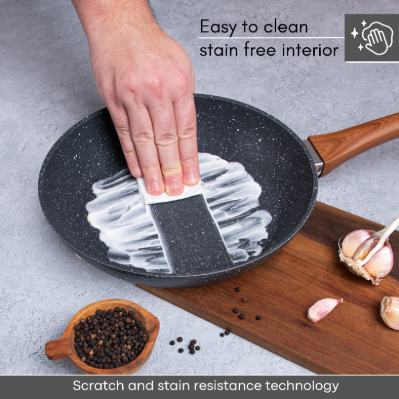 Grey Granite Frying Pan Set for Induction, Gas & Electric Hob (3 Piece) by Nuovva