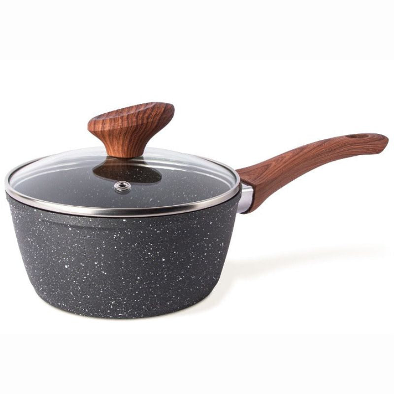 Marble Granite Non-Stick Saucepan with Lid (Multiple Set Sizes) by Nuovva