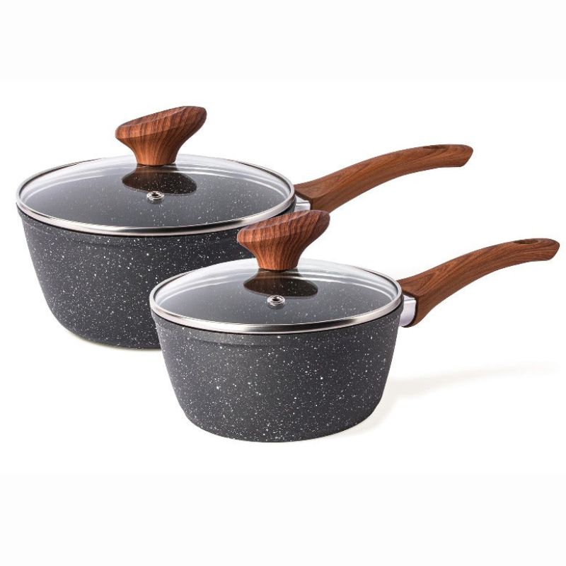Marble Granite Non-Stick Saucepan Set with Lids (2 pieces / 3 pieces) by Nuovva