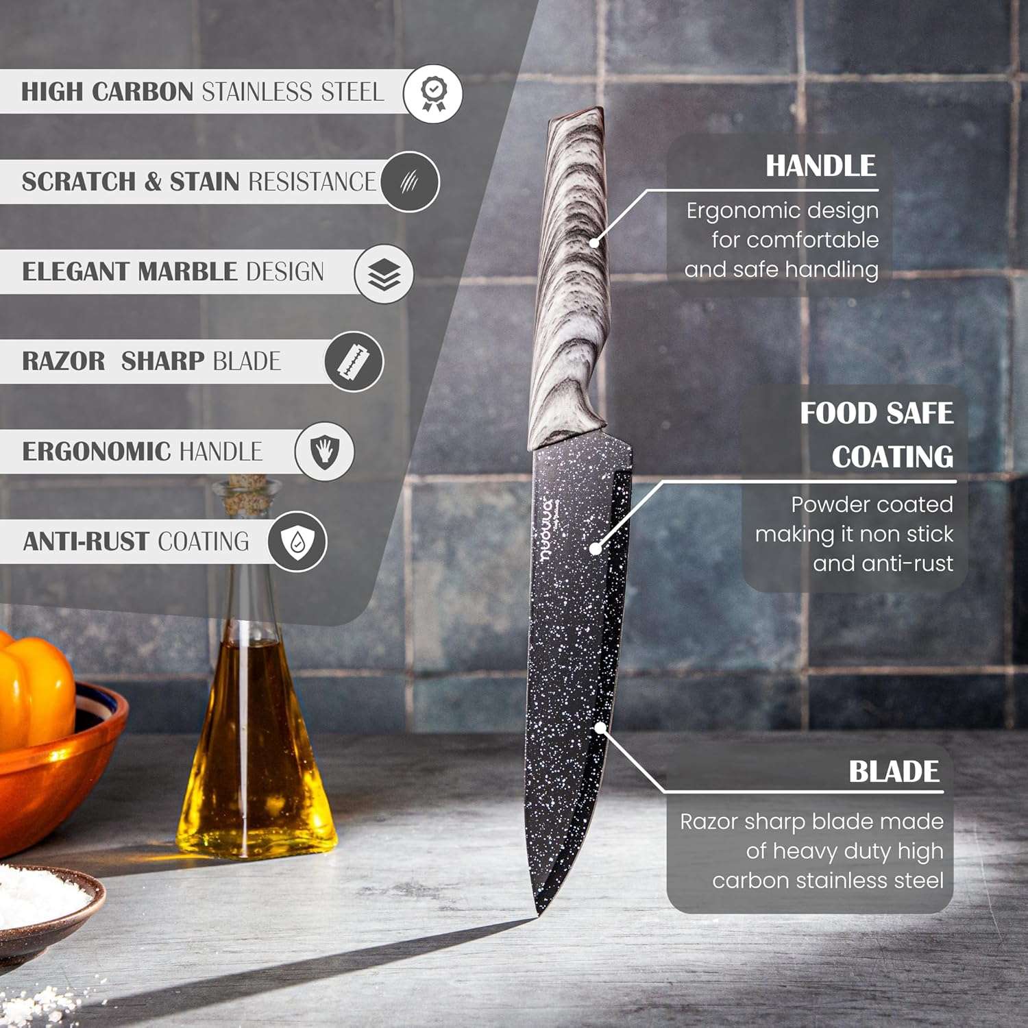 Sharp Kitchen Knife Set With Acrylic Block, 6 piece (Multiple Colours), by Nuovva