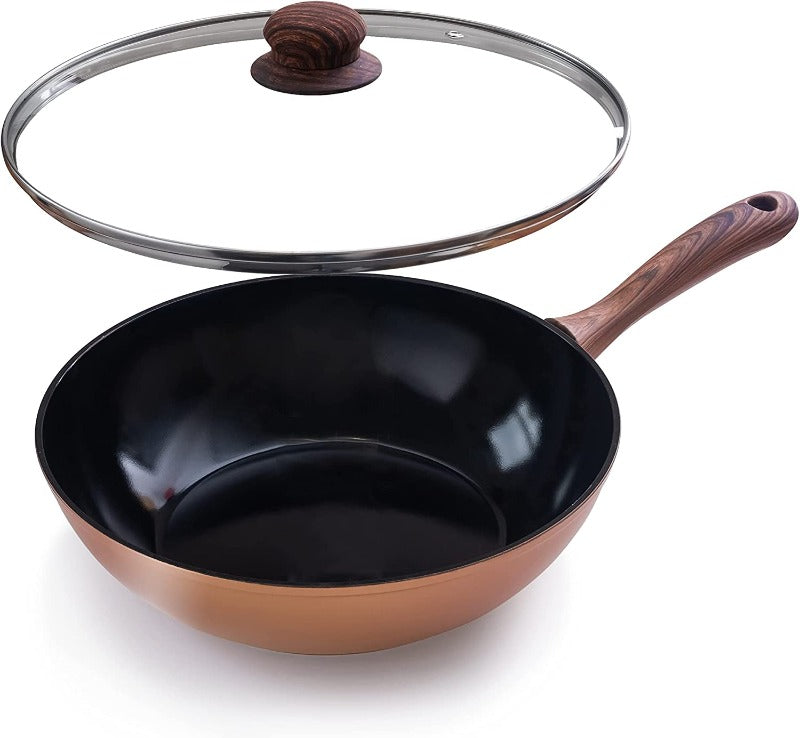 Induction Non-Stick Wok Pan – Deep Stir Fry Pan With Lid - 28cm (Multiple Colours), by Nuovva