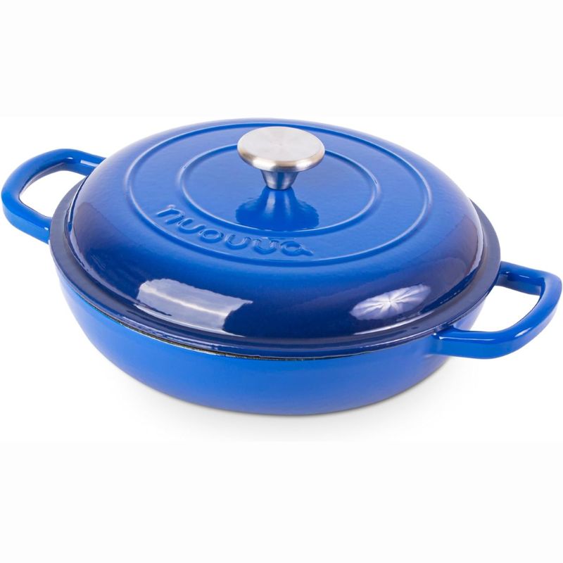 Dark Blue Shallow Cast Iron Dutch Oven Casserole Pot - 2.2L - 26cm, by Nuovva