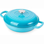 Light Blue Shallow Cast Iron Dutch Oven Casserole Pot - 2.2L - 26cm, by Nuovva