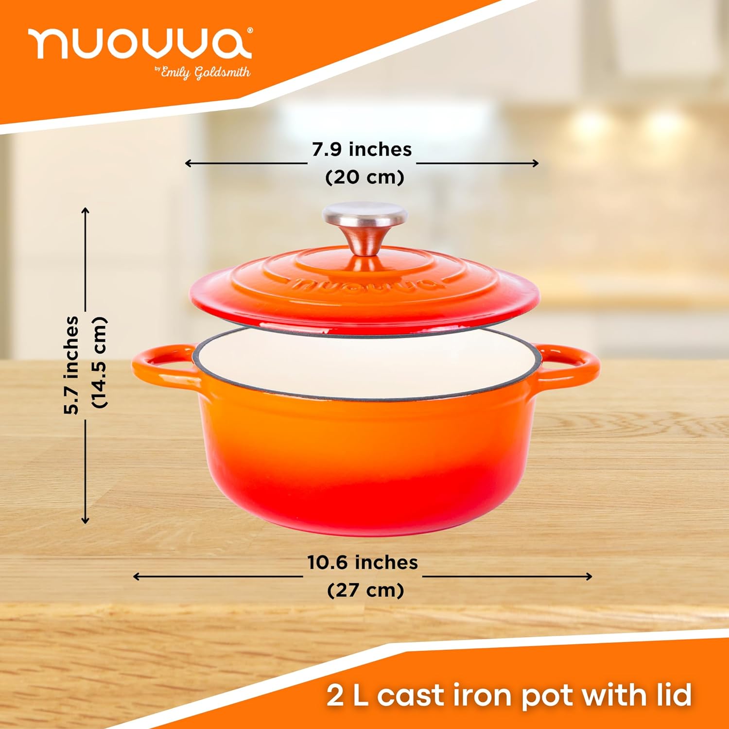 Enamelled Cast Iron Casserole Pot - 20cm - 2L (Multiple Colours)