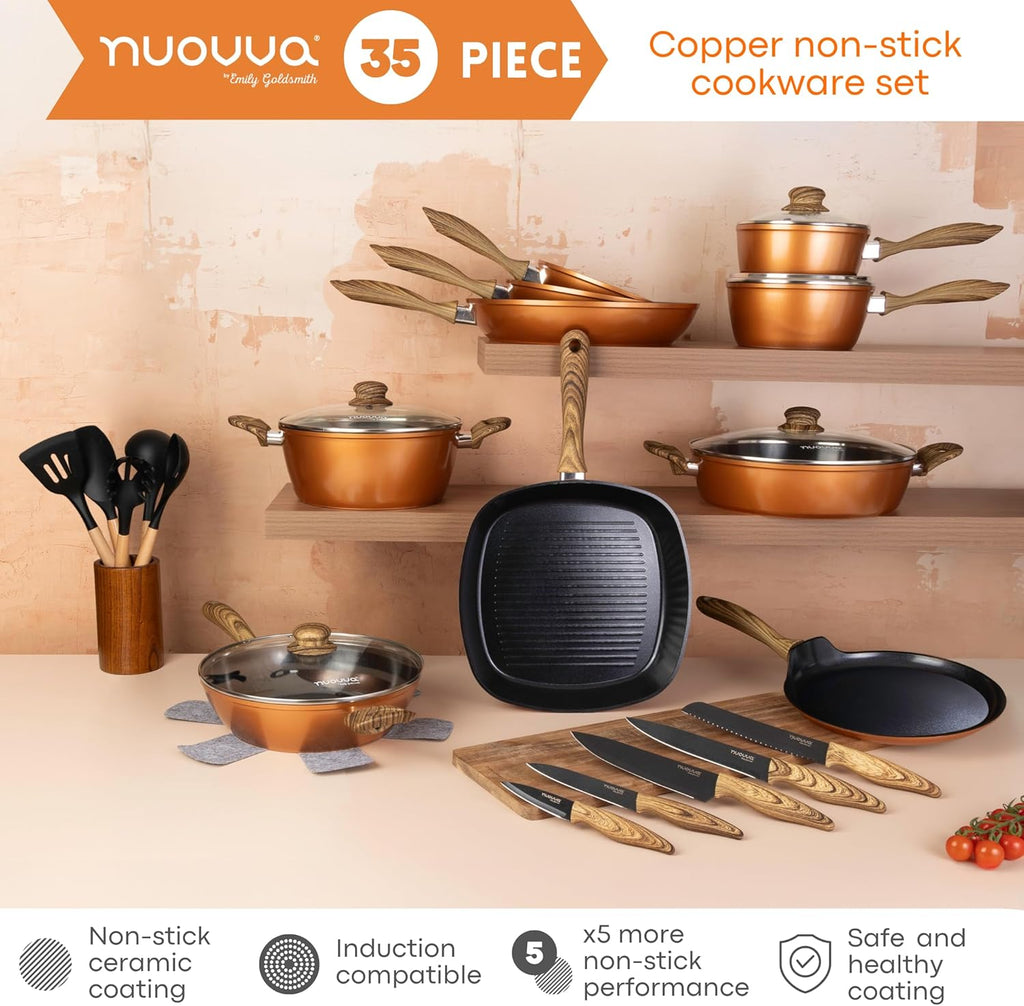 35pcs Copper Kitchen Cookware & Kitchen Knife Set