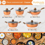 Kitchen Cookware Set of 5, 8, 15 & 35pcs with Lids - Multiple Colours
