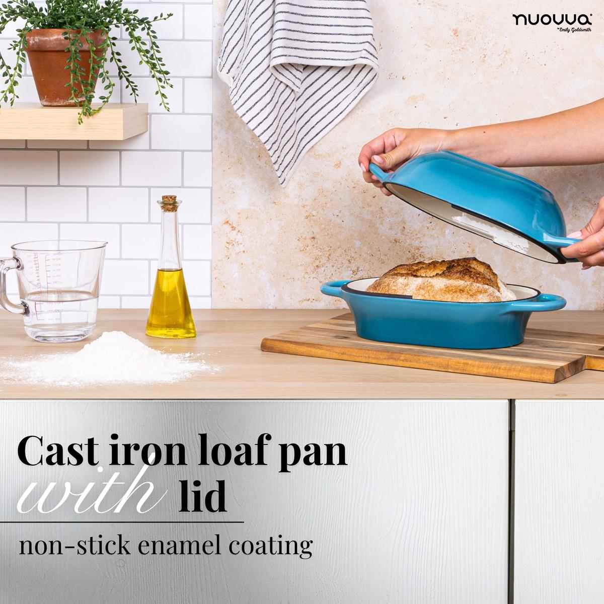 Light Blue Enamelled Cast Iron Bread Loaf Pan, Oven Safe Non-Stick Dutch Oven - 22x14cm, by Nuovva