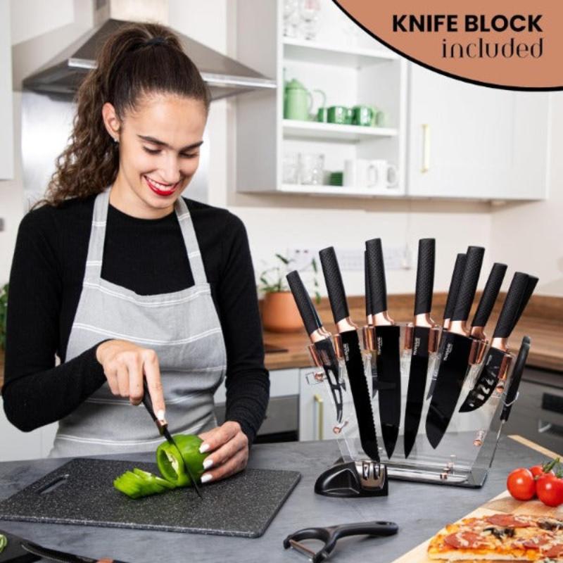 Professional Kitchen Knife Set with Acrylic Block - 17 Pieces (Multiple Colours), by Nuovva