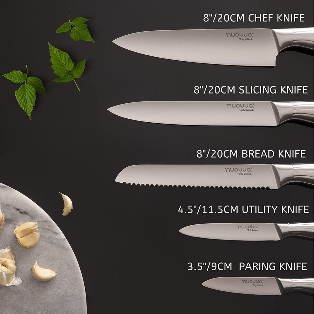 Stainless Steel Knife Set With Acrylic Block -5 Pieces, by  Nuovva
