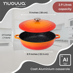 Orange Aluminium Shallow Casserole Pan with Lid - 28cm - 3.9L, by Nuovva