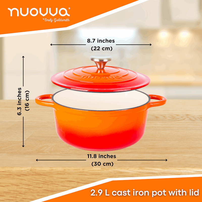 Enamelled Cast Iron Casserole Pot - 22cm - 2.9L (Multiple Colours)