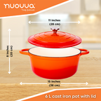 Orange Enamelled Cast Iron Casserole Pot - 28cm - 6L